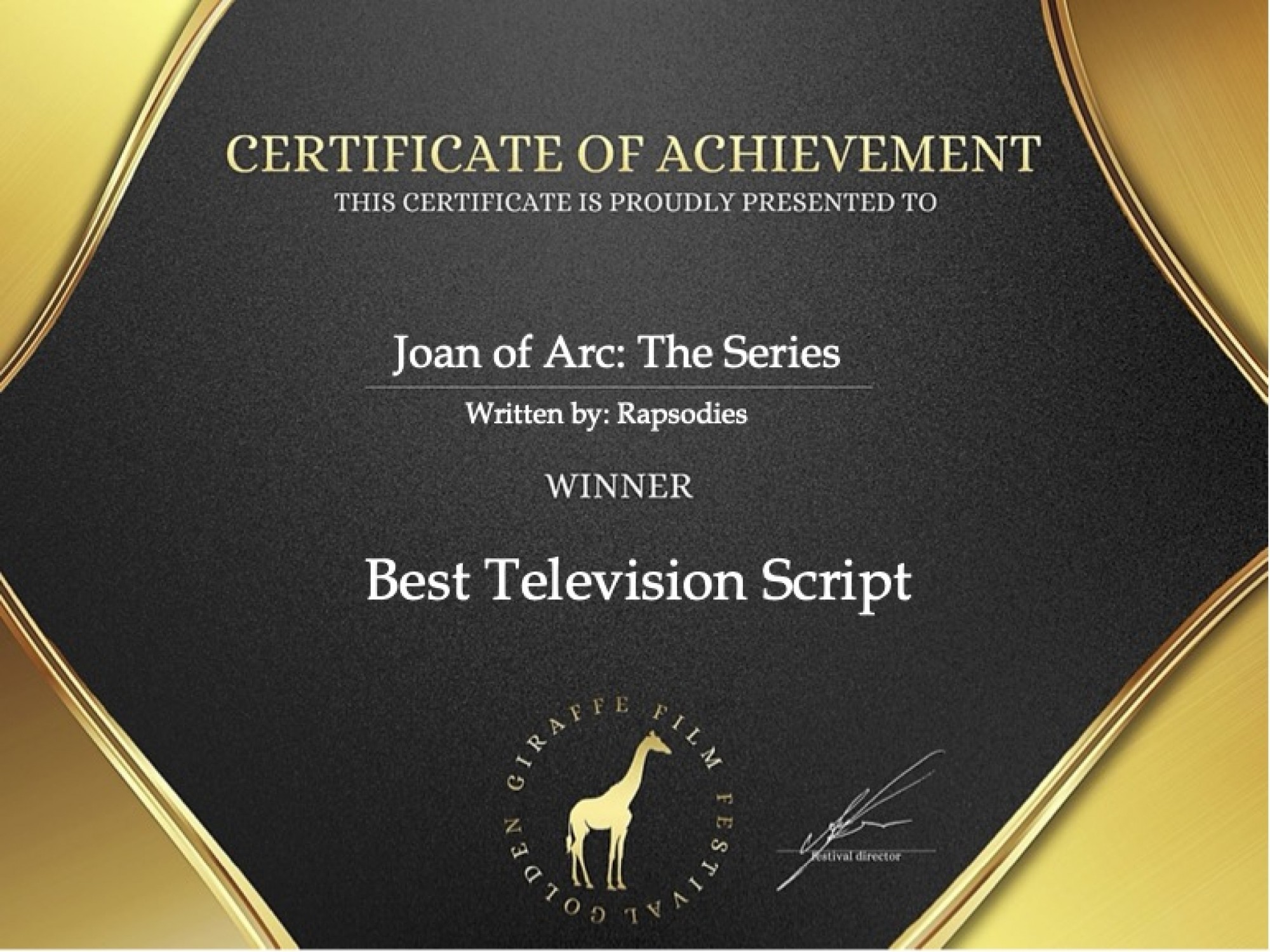 Joan of Arc: The series - Best Television Script