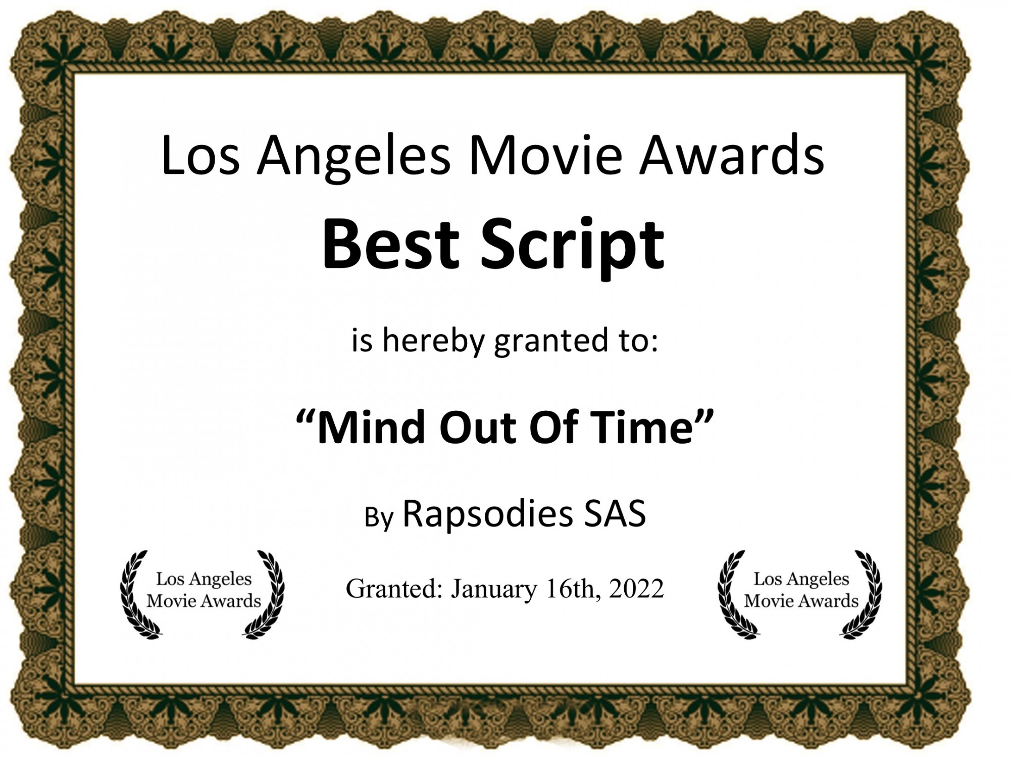Mind out of Time - Best Script - Winner