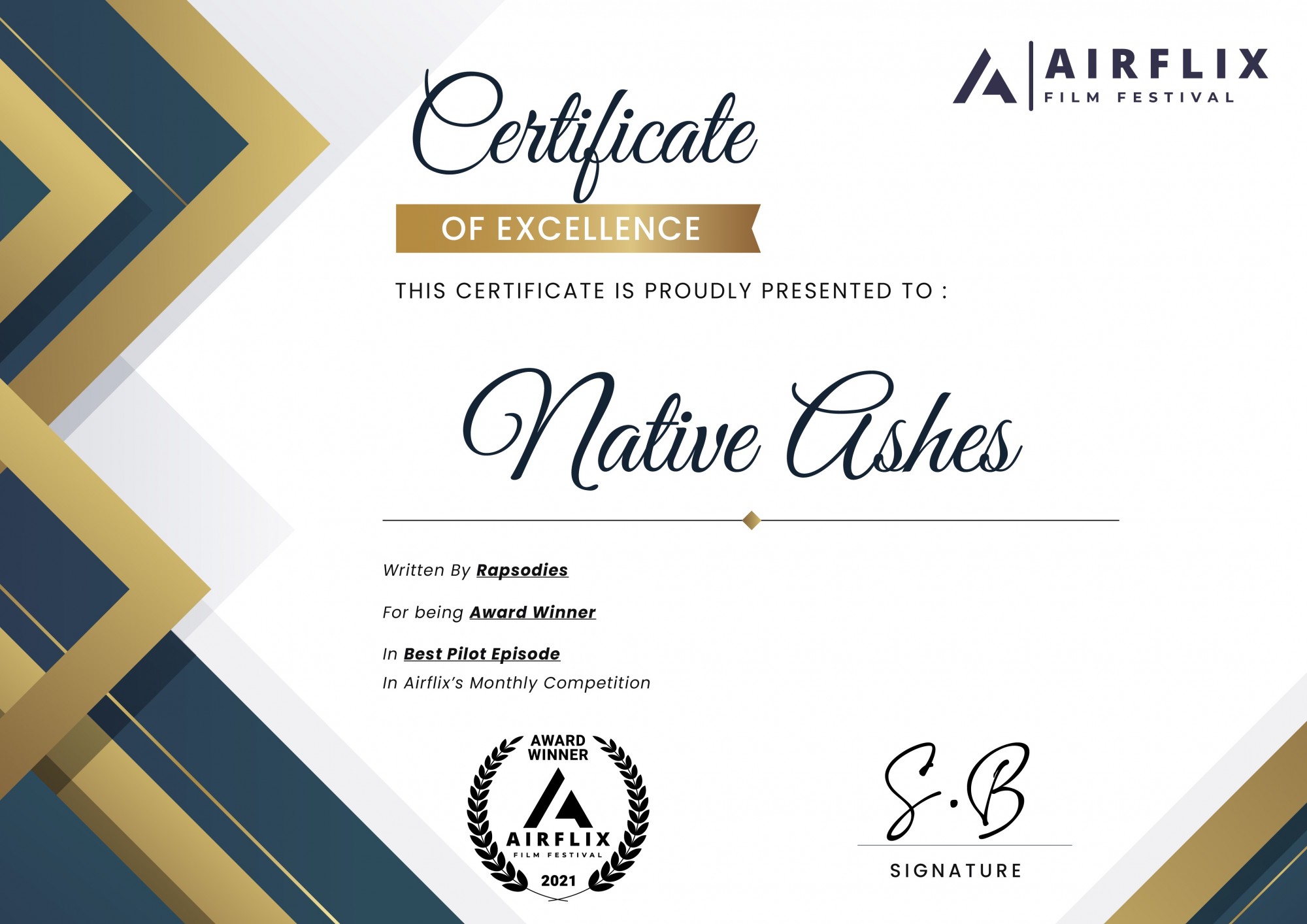 Native Ashes - Best Pilot Screenplay