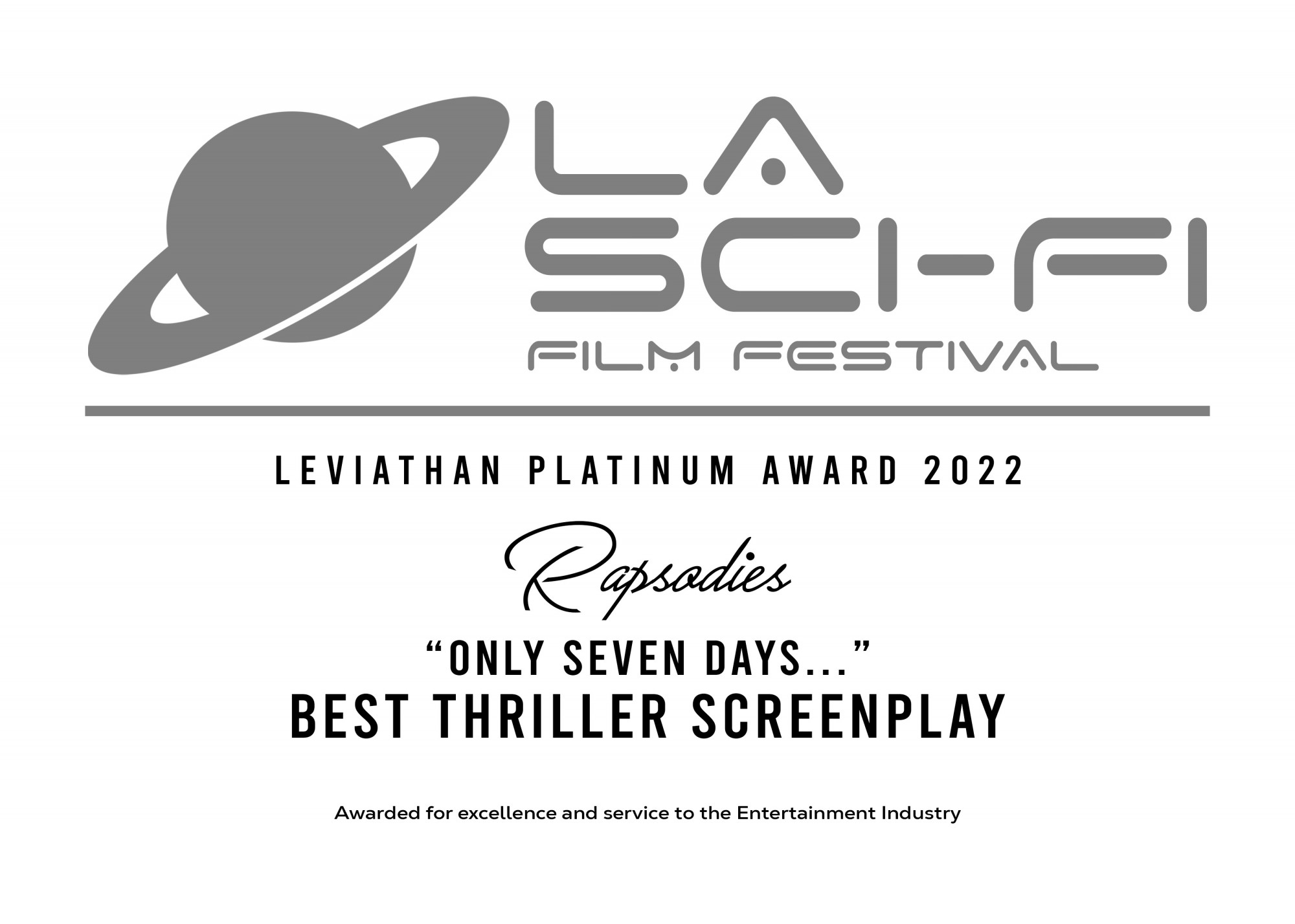 Only Seven Days - Best Short Unproduced Screenplay