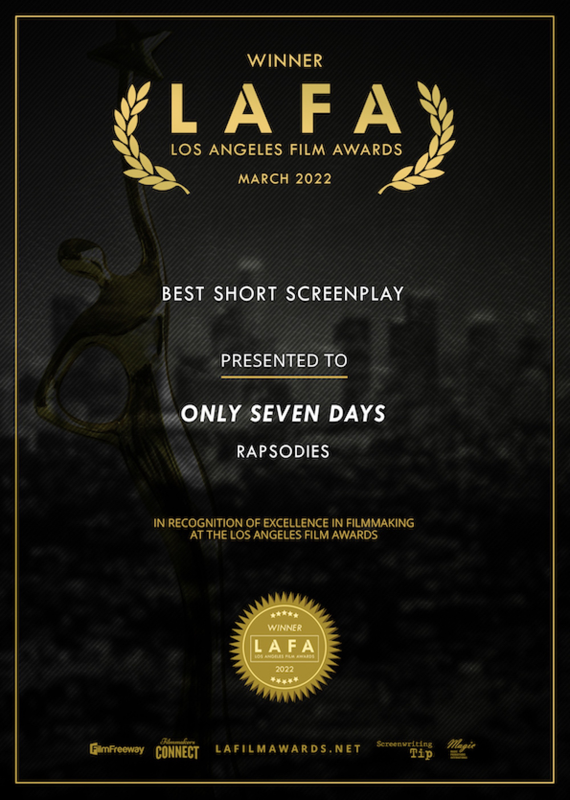 Only Seven Days - Best  Short Screenplay