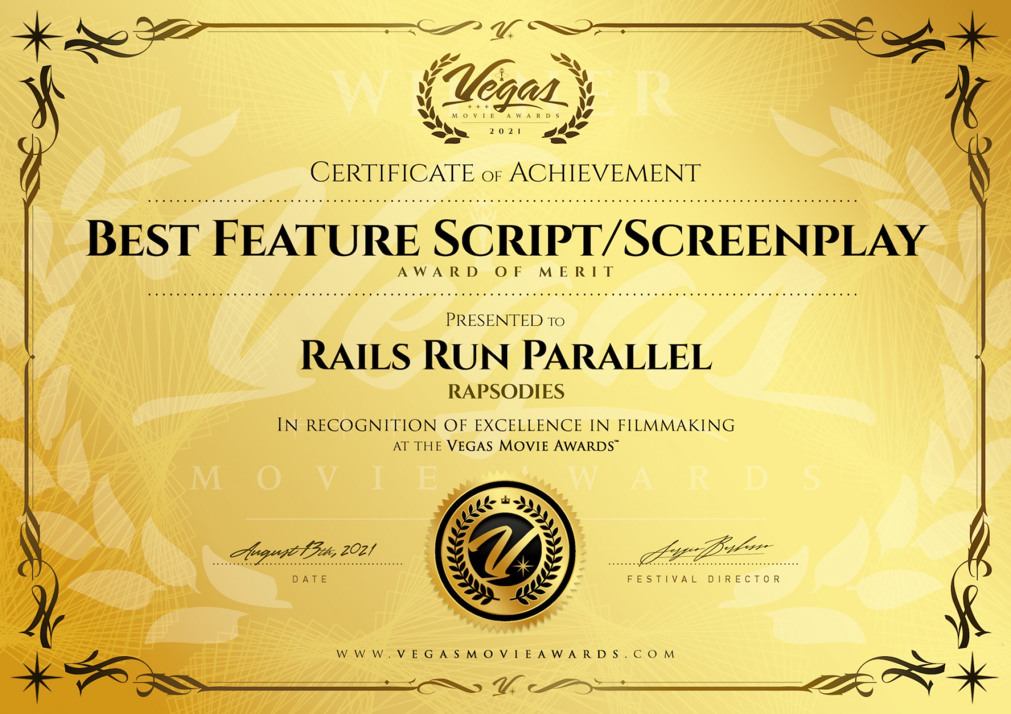 Rails Run Parallel - Best Feature Screenplay - Award of Merit