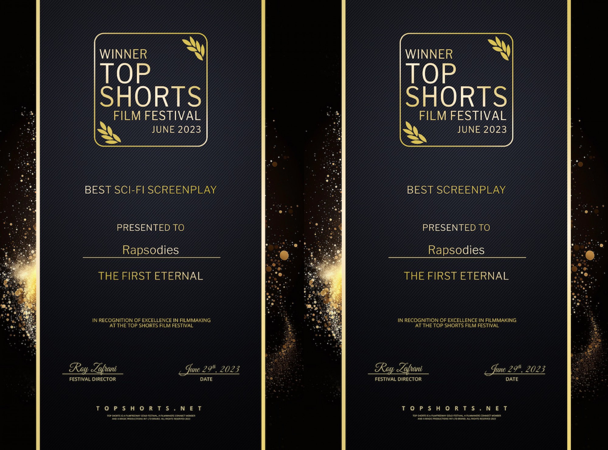 The First Eternal Best Screenplay at Top Shorts! The First Eternal Best Screenplay at Top Shorts!