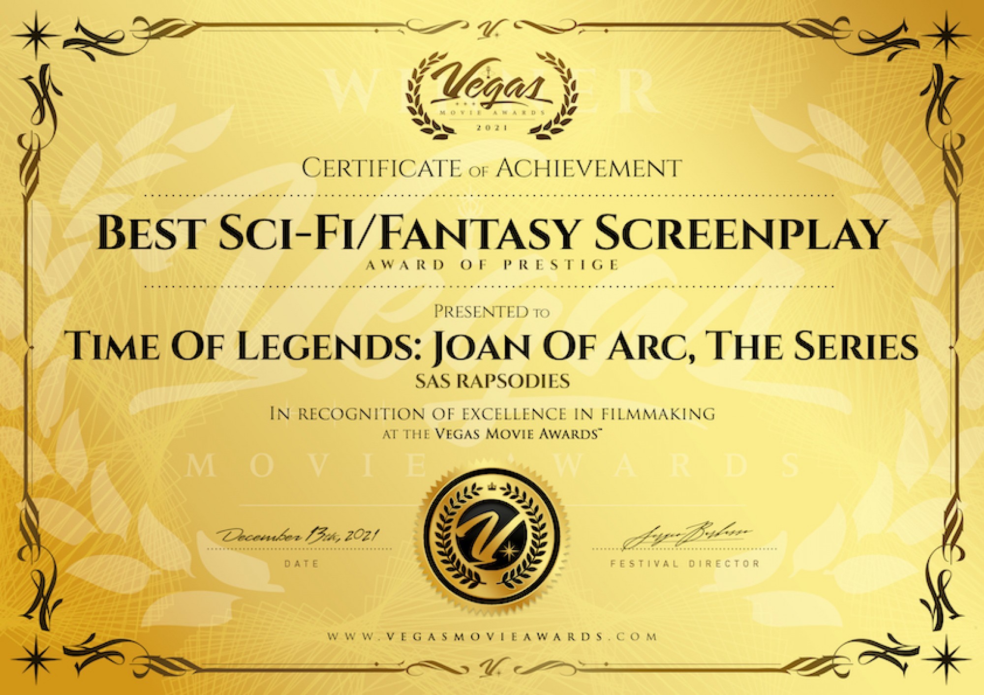 Joan of Arc: The Series - Best Sci-Fi/Fantasy Screenplay